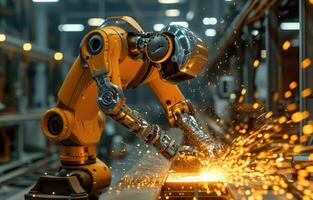 AI generated A robot smelting metal in an industrial factory photo