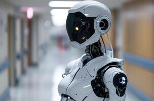 AI generated Robotic nurse stands in hospital photo