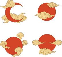 Set of Different Moon Chinese New Year. Oriental Asian Style. Vector Icons