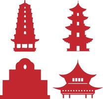 Set of Traditional Chinese Building. Chinese Temple. Vector Illustration