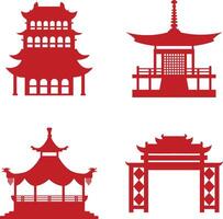 Traditional Chinese Building Icon Set. Flat Design Concept vector