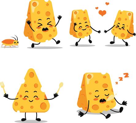 Cheese Lovers Day Character Icon Set. Isolated On White Background