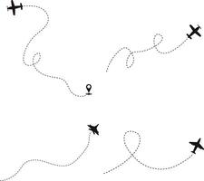 Set of Airplane Dotted. Airplane Routes. Isolated On White Background vector