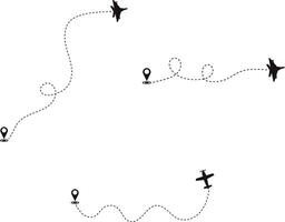 Set of Airplane Dotted. Airplane Routes. Isolated On White Background vector