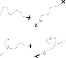 Set of Airplane Dotted. Airplane Routes. Isolated On White Background vector