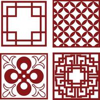 Set of Red Traditional Chinese Pattern. Oriental Design. Isolated On White Background vector