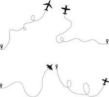 Set of Airplane Dotted. Airplane Routes. Isolated On White Background vector