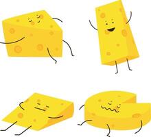 Cheese Lovers Day Character Collection. Flat Cartoon Shapes. Isolated Vector