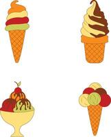 Set of Different Ice Cream Yummy. Colorful Cartoon Design. Isolated On White Background vector