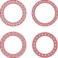 Chinese Circle Frame Elements. Isolated On White Background. Vector Illustration Set