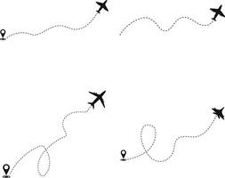 Set of Airplane Dotted. Airplane Routes. Isolated On White Background vector