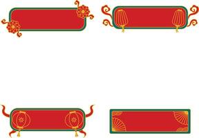 Set of Red Chinese Title Frame. Isolated On White Background vector