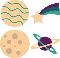 Outer Space Birthday Elements. Flat Cartoon Style. Isolated On White Background. vector