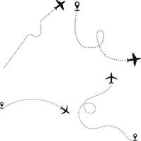 Set of Airplane Dotted. Airplane Routes. Isolated On White Background vector