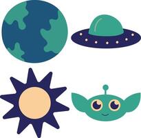 Outer Space Birthday Elements. Flat Cartoon Style. Isolated On White Background. vector