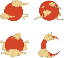 Set of Different Moon Chinese New Year. Oriental Asian Style. Vector Icons