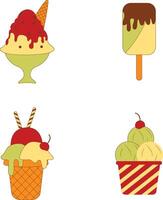 Set of Different Ice Cream Yummy. Colorful Cartoon Design. Isolated On White Background vector