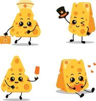 Cheese Lovers Day Character Icon Set. Isolated On White Background vector