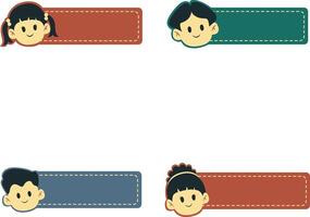 Cute Label Name Tag Icon Set. With Different Character vector