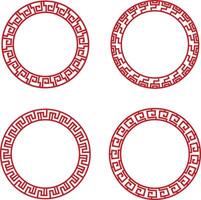 Chinese Circle Frame Elements. Isolated On White Background. Vector Illustration Set