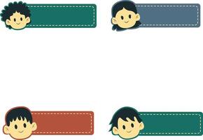 Cute Label Name Tag Icon Set. With Different Character vector