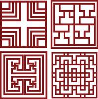 Set of Red Traditional Chinese Pattern. Oriental Design. Isolated On White Background vector