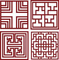 Set of Red Traditional Chinese Pattern. Oriental Design. Isolated On White Background vector