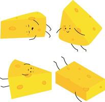 Cheese Lovers Day Character Collection. Flat Cartoon Shapes. Isolated Vector