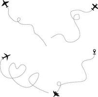 Set of Airplane Dotted. Airplane Routes. Isolated On White Background vector