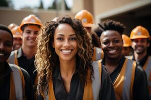 AI generated Hardworking builders in safety gear at a construction site, construction and engineering image photo