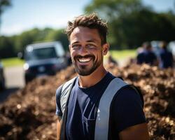 AI generated Construction worker in the field, construction and engineering image photo