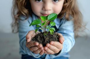 AI generated Child holds money plant, responsibility image photo