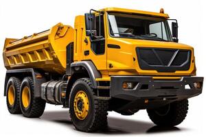 AI generated A yellow dump truck isolated on pure white background, construction and engineering image photo