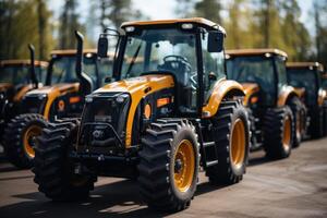 AI generated A yellow black machines parked with a other tractor in parking, construction and engineering image photo