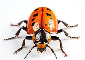 ai generado un linda mariquita en un blanco fondo, insectos y mariposas foto