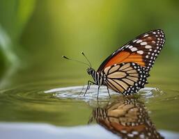 AI generated Swallowtail butterfly on flower and water. photo