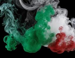 AI generated green red smoke on black background. generative ai. photo