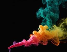 AI generated green red smoke on black background. generative ai. photo