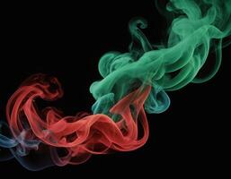 AI generated Red, green and blue smoke with black background. smoke mixing in dark room. generative ai photo