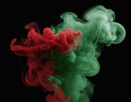 AI generated green red smoke on black background. generative ai. photo