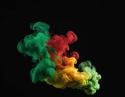 AI generated Abstract red, blue and green paint splash isolated light green paint dissolves in background, like a cloud or smoke background Generative Ai photo