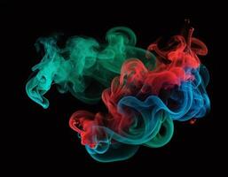 AI generated Red, green and blue smoke with black background. smoke mixing in dark room. generative ai photo