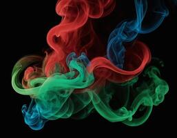 AI generated Red, green and blue smoke with black background. smoke mixing in dark room. generative ai photo