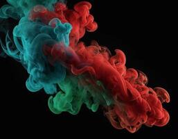 AI generated Red, green and blue smoke with black background. smoke mixing in dark room. generative ai photo