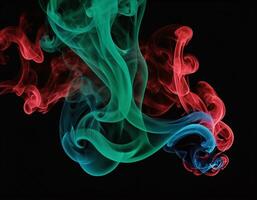 AI generated Red, green and blue smoke with black background. smoke mixing in dark room. generative ai photo