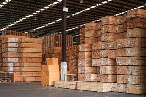 background of pattern wood section. Grid of wood squares. the raw of material timber on stack. photo