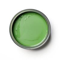 AI generated Green paint can isolated on white background. Top view. photo