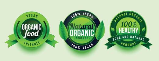 natural organic healthy food green labels design vector