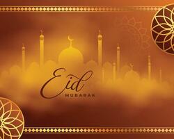 premium eid mubarak greeting background with mosque design vector