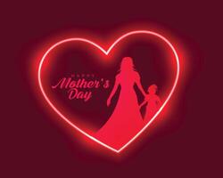 stylish mothers day event background with glowing neon heart frame vector